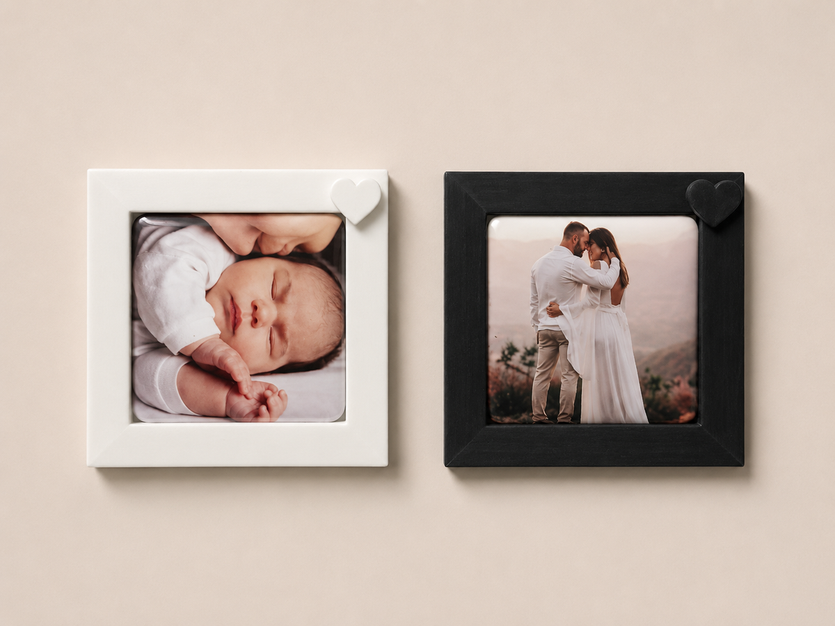 Square Heart Photo Magnet Frame + 1 Personalised Magnet